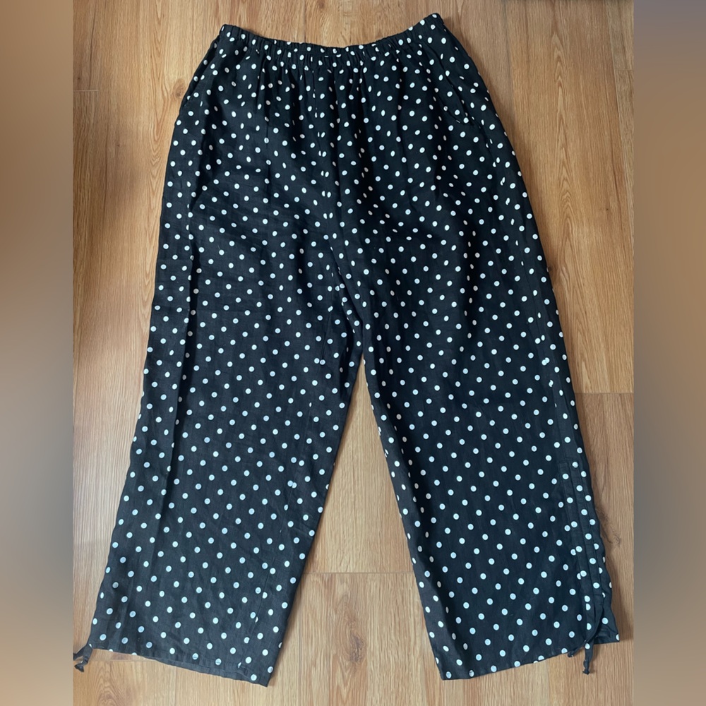 FLAX 100% linen polka dot pants, large